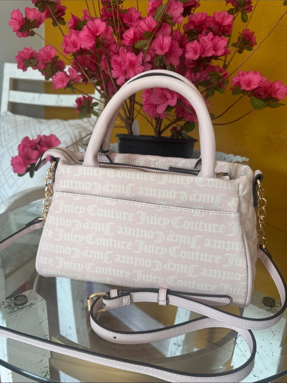 Juicy Couture Light Pink Quilted Satchel with Heart Logo
